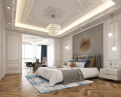 美式轻奢主卧3D模型下载